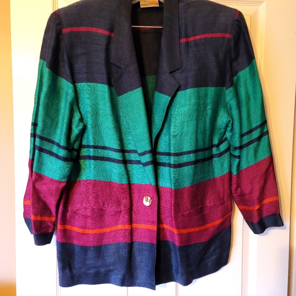 Multi colored Liz Claiborne linen unlined blazer size M/L